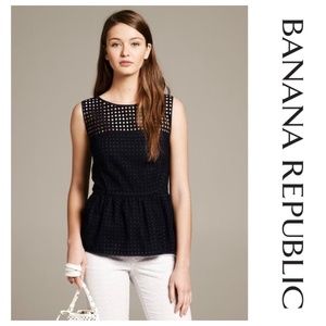 Navy Banana Republic Box Eyelet Peplum Top, 2